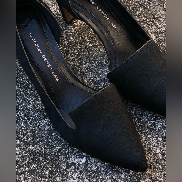 10 Crosby Dereck Lam Black Real Fur High Heels. d’Orsay Pumps, Size 7 1/2 NWOT - Picture 16 of 16